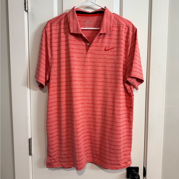 Nike Dri-FIT Striped Golf Polo Coral Orange Size Large - Picture 2 of 4